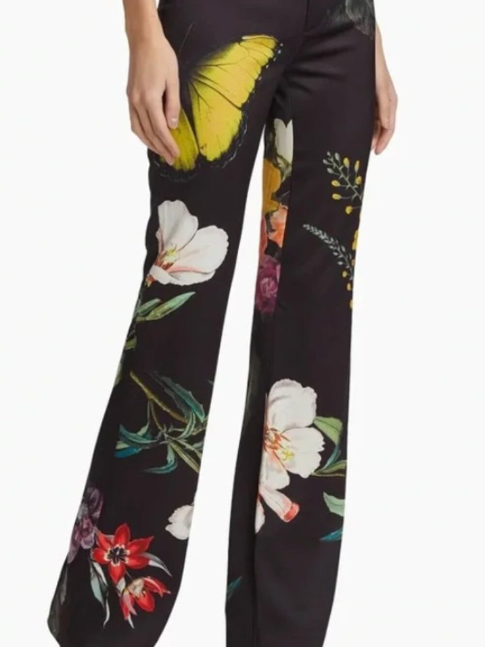 $395 Alice + Olivia Ronnie Floral and Butterfly High-Rise Trousers size 6